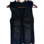 White House | Black Market Faux Fur Black Shimmer Long Open Front Sweater Vest Photo 2