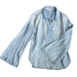Bella Dahl Light Sky Blue Chambray Fringe Raw Hem Long Sleeve Button Front Shirt Photo 0