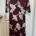 Maroon Floral Dress XL Zattcus 3/4 Sleeve Long V Photo 0