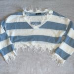 SheIn  White Blue Stripe Cropped Distressed Sweater Sz Sm Photo 1