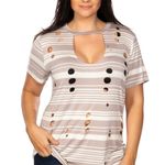 Love j Khaki Striped Distressed Cut Out Tee Plus Size 3X Photo 0