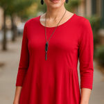 Comfy USA Red 3/4 Sleeve Tunic Long Length Lagenlook Size M Red Size M Photo 0