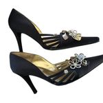 Vintage Y2K Black Pointed Toe Heel Floral Rhinestone Embellished Size 10 Photo 3