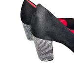 Italina  Women’s Suede Block Heel Rhinestone Embellishments Black Size 7.5 Photo 4