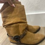 Vintage Zodiac Tan Leather Harness Cowboy Boots Size 7.5 Boho Western Photo 2