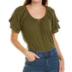 Madewell  Olive Green Textured Blouse Women's S Photo 2