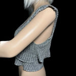 Armani Exchange Y2K Cropped Metallic Silver Knit Ruffle Cropped Tank Top XS Photo 1