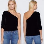 Joie  Top One Shoulder Velvet Wayman Black Blouse Silk Blend Ruched Arm Evening Photo 1