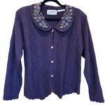 Jantzen Vintage Cardigan Hand Embroidered Purple Cottagecore Size Large Photo 0