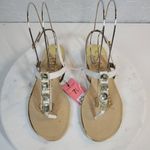 Sam & Libby Womens Sandals 7.5 White Faux Leather T-Strap Jeweled Flat Thong NEW Photo 7