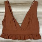 Molly green  Brown Linen Blend Tank Top Crop Ruffle Women’s Small Photo 0