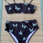 Romwe  Navy Butterfly Bandeau High Waist Bikini Size Medium Photo 5