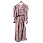 ASTR  Puff Sleeve V-Neck Back Cutout Floral A-Line Midi Dress Purple Peach Large Photo 3