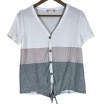 Altar'd State Altar’d State Tie Front Waffle Knit Top Womens M Colorblock Coastal Grandmother Photo 0