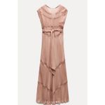 ZARA  2025 Collection‎ | NEW Tan Lace Slip Midi Dress Medium Dainty Coquette Fem Photo 7
