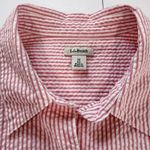 LL Bean Pink Stripe 3/4 Sleeve Button Up Cotton Seersucker Shirt Size MEDIUM Photo 7