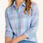 LL Bean Vacationland Seersucker Colorful Plaid Button Up Shirt Size LARGE Photo 0