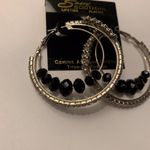 Silver Tone Hoop Earrings Pierced NWT Genuine Austrian Crystal Titanium Plating Photo 7