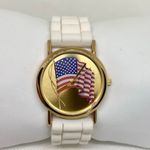 Valdawn USA flag dial watch gold tone 33mm quartz white silicon band running Photo 0