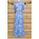 Lulus NWT Wings of Love Blue Print Maxi Dress Size S Flutter Sleeve V-Neck Photo 6