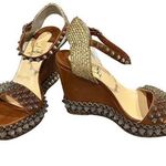 Christian Louboutin  Cordorella Spike Embellished Leather Sandal Wedges Size 38 Photo 0