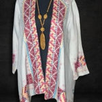 Johnny Was Kimono Cardigan Embroidered Boho Aztec Linen Multicolor Medium Photo 0