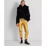 NEW Lauren Ralph Lauren Metallic Taffeta Jogger Pant Gold Black Size 2 $225 Bold Photo 11
