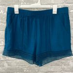 Loft Teal Lace Hem Satin Shorts Photo 0