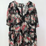Unique Vintage Black Floral Maxi Dress Flutter Sleeve sz 3X Cottage Witchy Photo 4