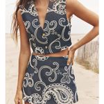 ZARA  Navy and White Paisley Crop Top Photo 3