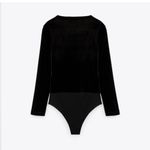 ZARA  NWT black velvet velour, shoulder padded tassel detail long sleeve bodysuit Photo 4