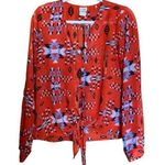 Daytrip  Buckle Blouse Size Medium Red Boho Southwestern Print Button Knot Front Photo 0