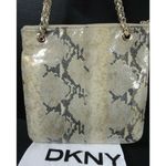 DKNY NEW  Gold Python Snakeskin LEATHER HANDBAG Shoulder Crossbody Chain Purse Photo 3