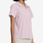 LL Bean Vacationland Seersucker Pink White Striped Popover Shirt Size LARGE Photo 11