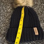 FURTALK Women's Black Knit Beanie with Tan Pom Pom Photo 2