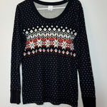 Hanna Anderson Pajama Top Shirt Women Size Large Blue Fair Isle Organic Cotton Photo 0