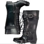 BCBGMAXAZRIA Women's Black Willis Lace Up Rubber Boots Leather Straps Size 6 Photo 6
