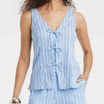 A New Day  NWT blue striped tie front vest tank size M Photo 0