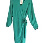 Fashion Brand Womens Green Dress Size XL Midi Long Sleeve Wrap Tie Side Zip NWT Photo 0