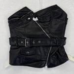 ZARA  Faux Leather Corset Top Belted Asymmetrical Zip Black Womens Size L NWOT Photo 0