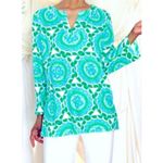 Talbots Blue Green Terrycloth Tunic Top Sz Medium Medallion Printed Beach Boho Photo 6