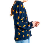 Lucky Brand Women’s Floral Split Neck Long Sleeve Boho Top Blouse Navy Blue Yellow Small Photo 2