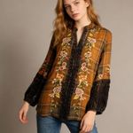 Johnny Was NWOT  Silk Velvet Cotton Plaid Embroidered Floral Shirt Blouse S Photo 0