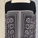 CJ Banks Womens 1X Black Pink Geometric Print Square Neck Long Sleeve Tunic Top Photo 1