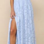 Lulus Maxi Dress Sweet Sophistication Light Blue Burnout Floral Size M Fairy Photo 0