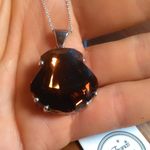 Swarovski Smoked Topaz Crystal Shield Sterling Silver Pendant Necklace Photo 3