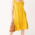 Croft & Barrow  Linen Tiered Sleeveless Swing Sundress Boho Dress Yellow Size M Photo 0