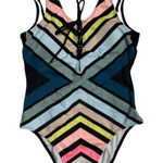 PINK - Victoria's Secret Victorias Secret Pink Swim Suit Womens XS One Piece Multicolored Stripe Lace Up‎ Photo 0