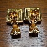 St. John 💕💕 Square Shape Clip On Earrings ~ Gold with Ivory Enamel NWOT Photo 6
