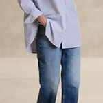 Banana Republic  Oversized Blue Striped Button Down Shirt Photo 0